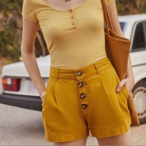 BDG Button front yellow pleated shorts